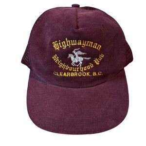 Vintage burgundy “highwayman” trucker hat. 100% cotton
